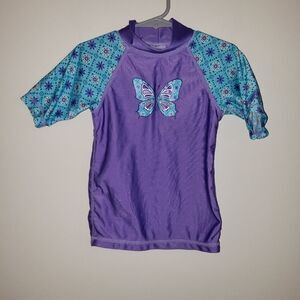 UV SKINS PURPLE AND BLUE BUTTERFLY RASHGUARD SIZE 4T